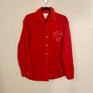 *VINTAGE* 90s Jones New York Sport Red Moose Fleece Button Down Shirt P Large